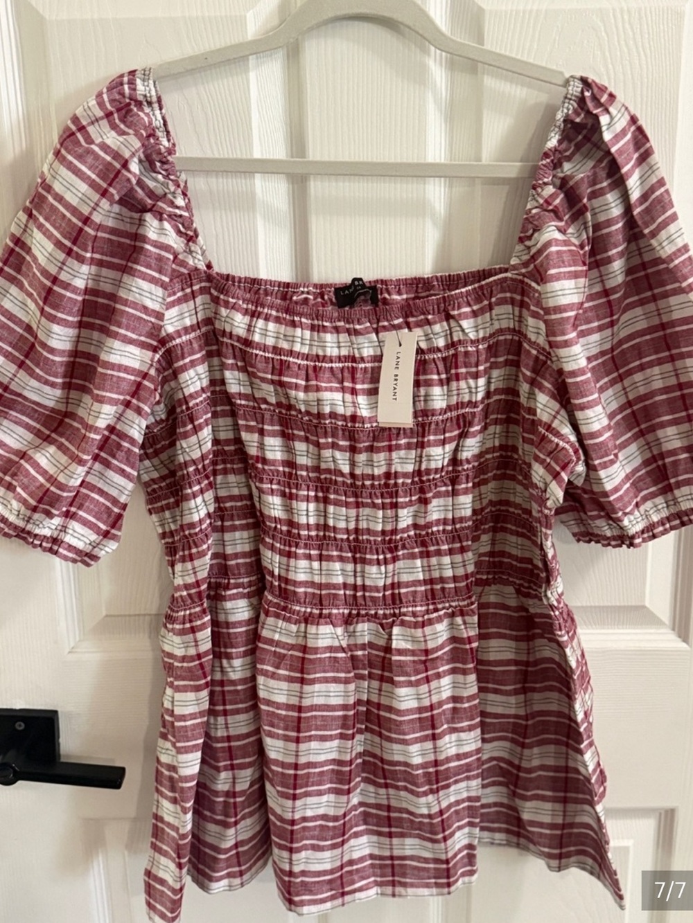 Lane Bryant NWT Burgundy Plaid Smocked Babydoll Top Size 24 Prairiecore